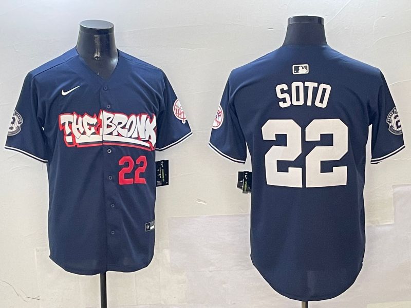 Men New York Yankees #22 Soto Drak Blue four generations Joint Name 2025 Nike MLB Jersey style 3